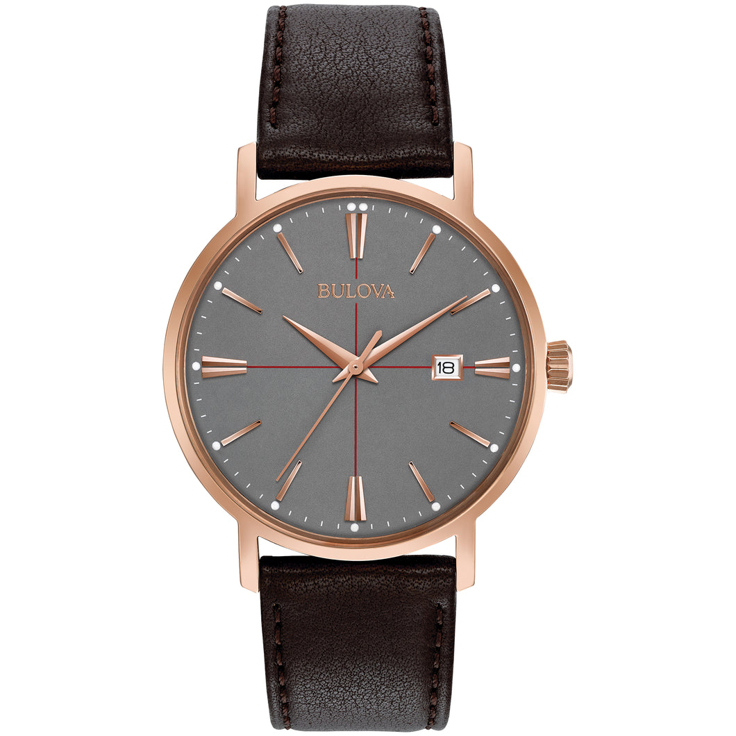 Bulova Aero Jet Mens Watch brown leather with rose gold rim